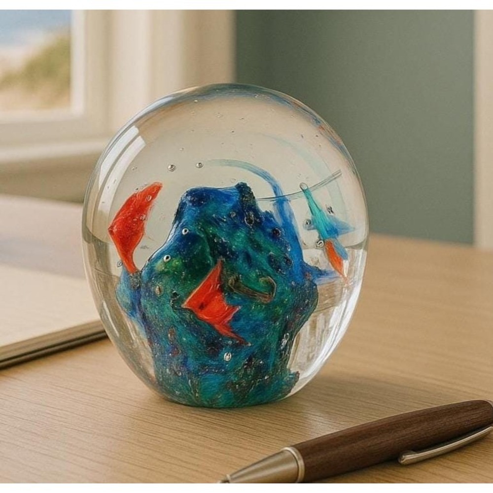 Dynasty Gallery Glass Paperweight Ocean Swirl Art Glass